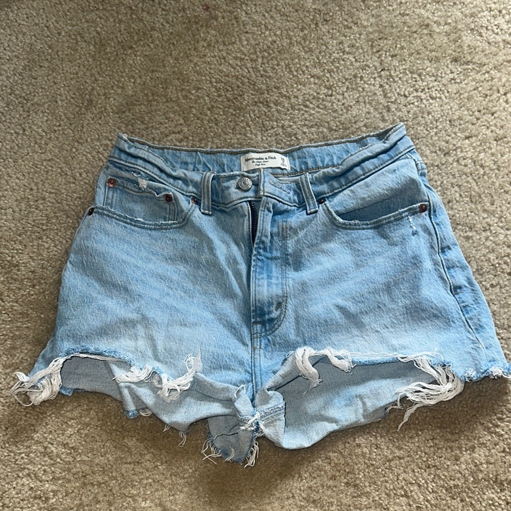 Abercrombie & Fitch Blue Jean Shorts High-Waisted Distressed